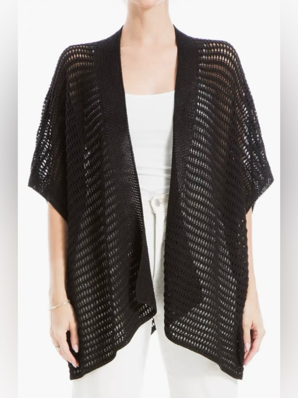 Max Studio Black Open Knit Poncho Shrug